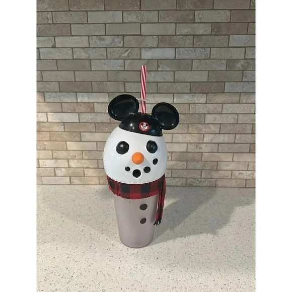 Disney Parks Holiday Snowman Mickey Mouse Hat Light Up Tumbler Sipper Cup - Picture 1 of 4